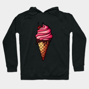 Ice cream with cherry in waffle cone Hoodie